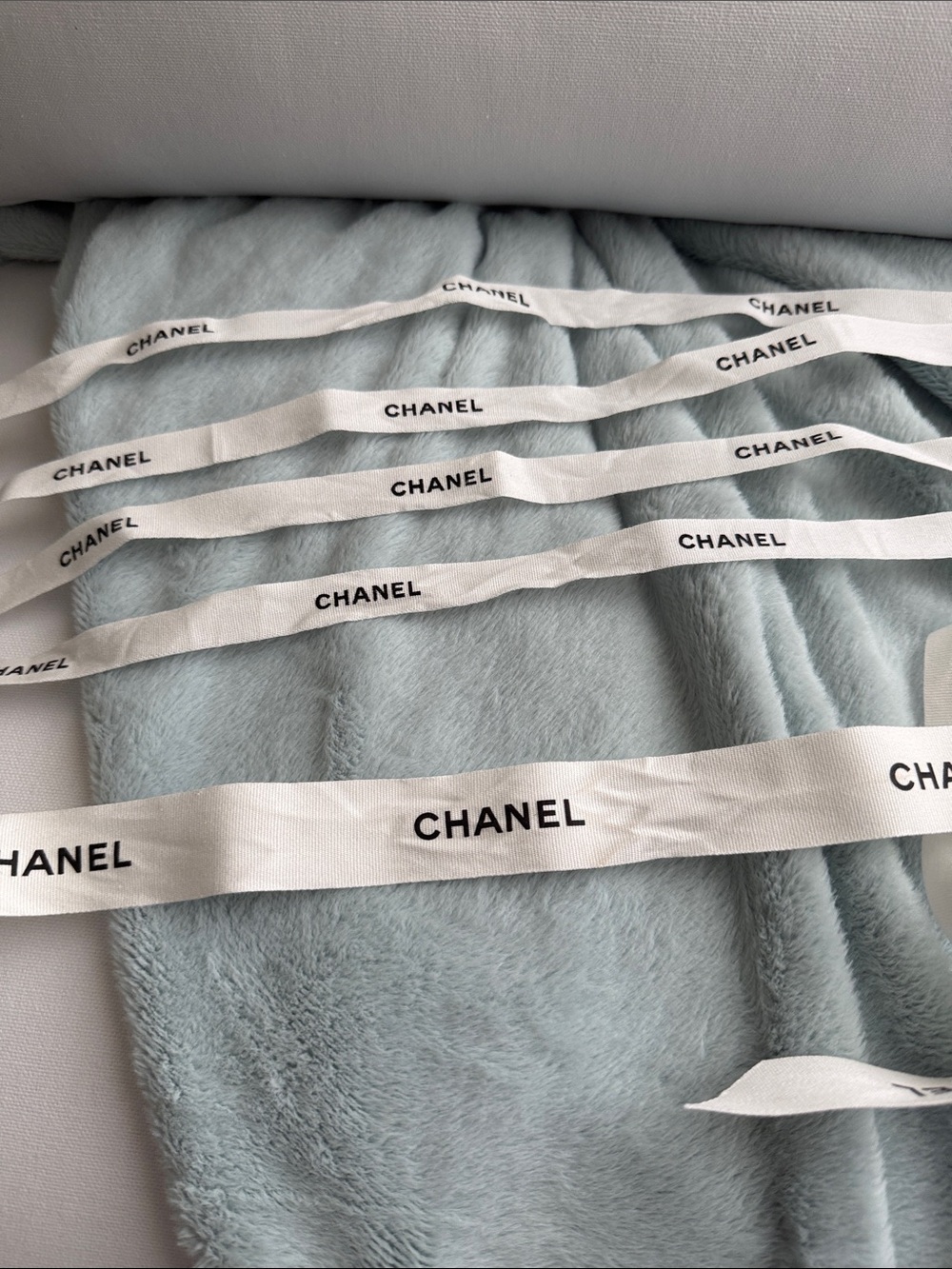 CHANEL White Logo Grosgrain Ribbon